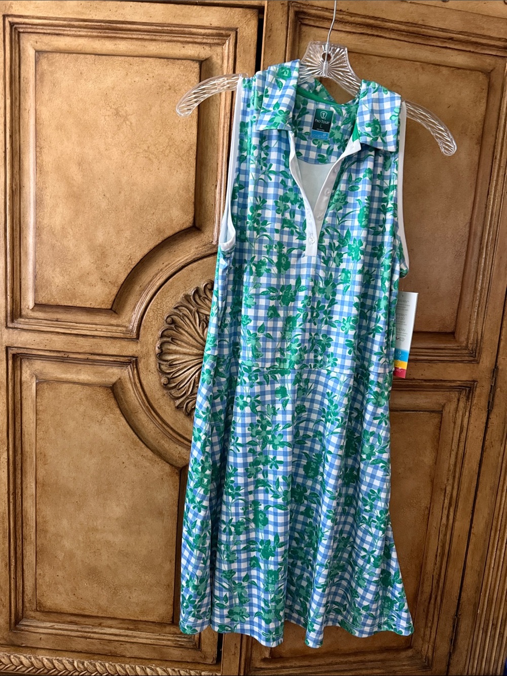 Sleeveless Plaid Floral Midi Dress in Blue & Green